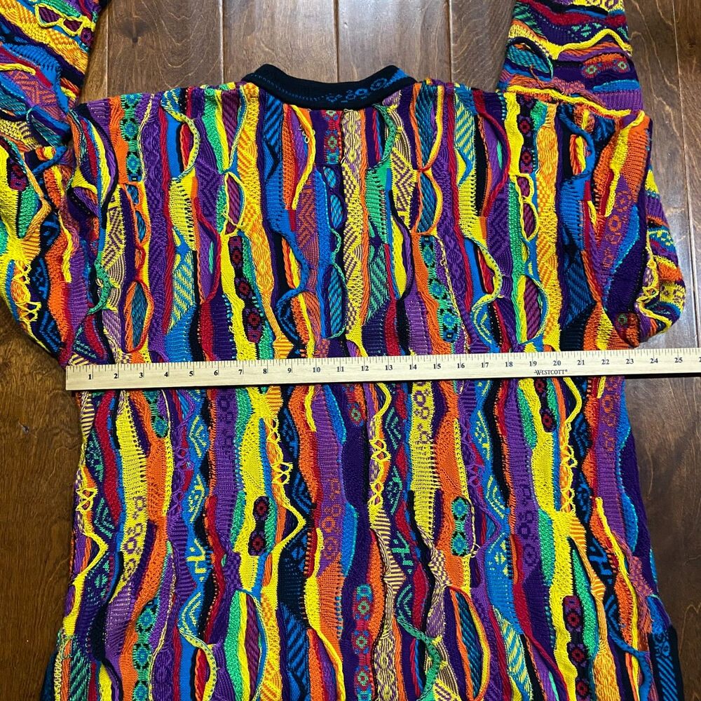 COOGI Australia Vintage 3-D Knit 1/4 Zip Multicolor Sweater Cotton Men's Size XL - Picture 7 of 9